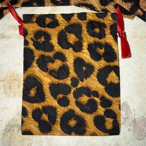 1 Brighton Leopard Print Drawstring Bags Pouch with Red Ribbon